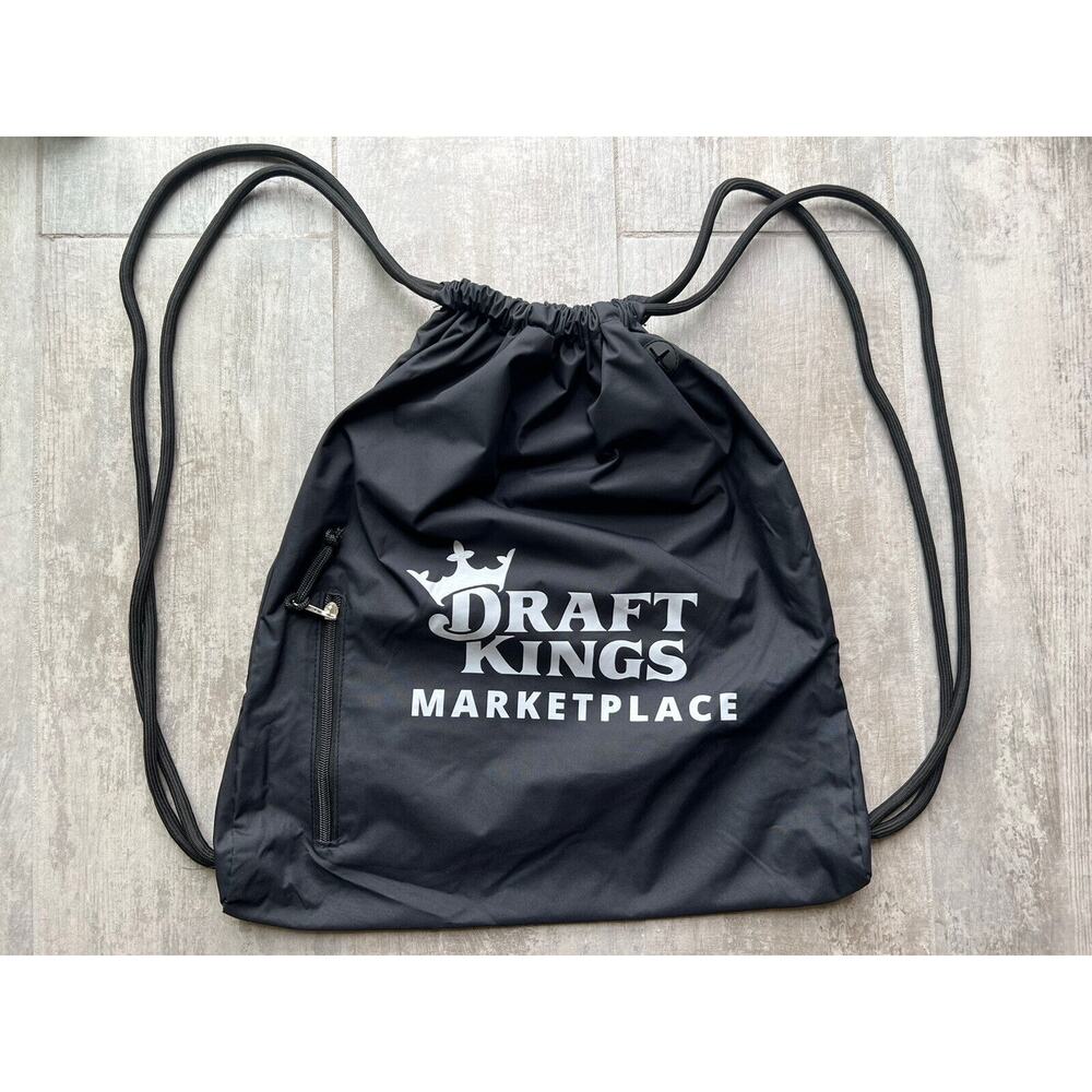 Draft Kings Marketplace Black Drawstring Backpack Gym Bag Travel Pouch NEW